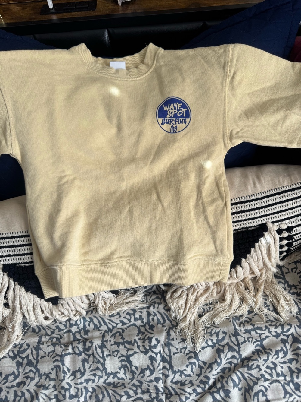 Zara Pale Yellow Crewneck Sweatshirt with Blue Surf Logo